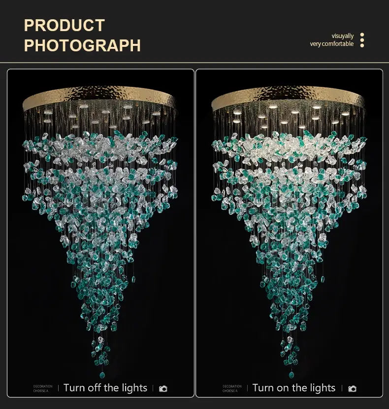 DecorBites™ Green Crystal Stone Chandelier for Modern Spaces