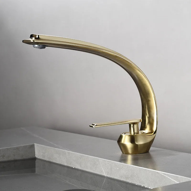 DecorBites™ Gold Black Bathroom Faucet Brass Sink Mixer Tap Single Handle Hot Cold Brush Gold