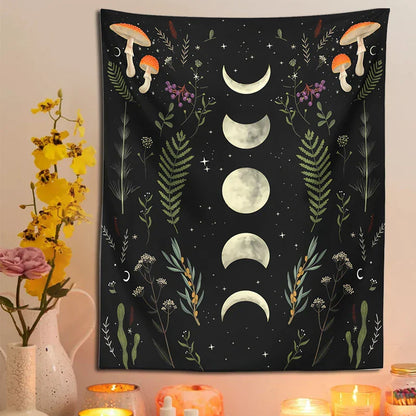 Decobites Moon Phase Mushroom Tapestry Wall Hanging Tapestries - Boho Room Decor