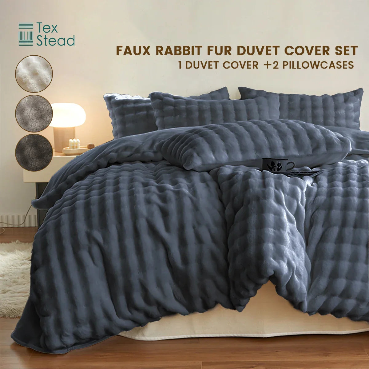 Decobites Shaggy Faux Fur Comforter Set - Cozy 3 Piece Bedding Ensemble