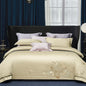 Decobites Luxury Flower Embroidery Bedding Set: Soft Egyptian Cotton Duvet Cover, Sheet, Pillowcase (4Pcs)