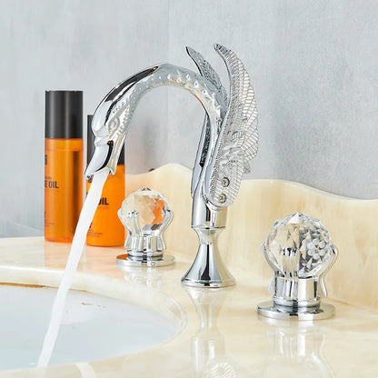 DecorBites™ Gold Swan Basin Faucet - Dual Crystal Handle Bathroom Mixer Tap - Cold/Hot Water