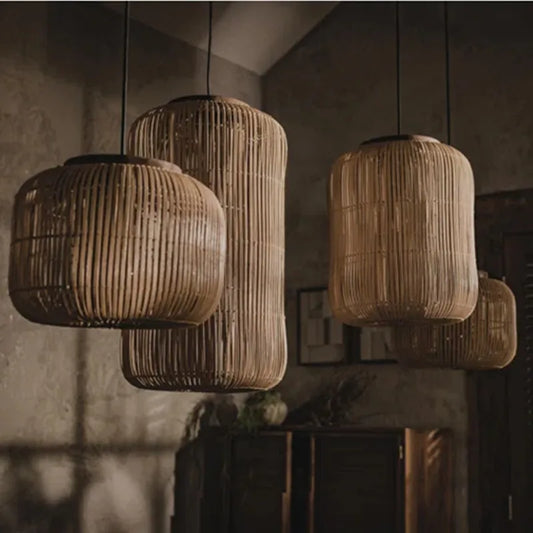 DecorBites™ Japanese Rattan Pendant Light: Vintage Wabi-sabi Lighting for Home Living and Dining Room