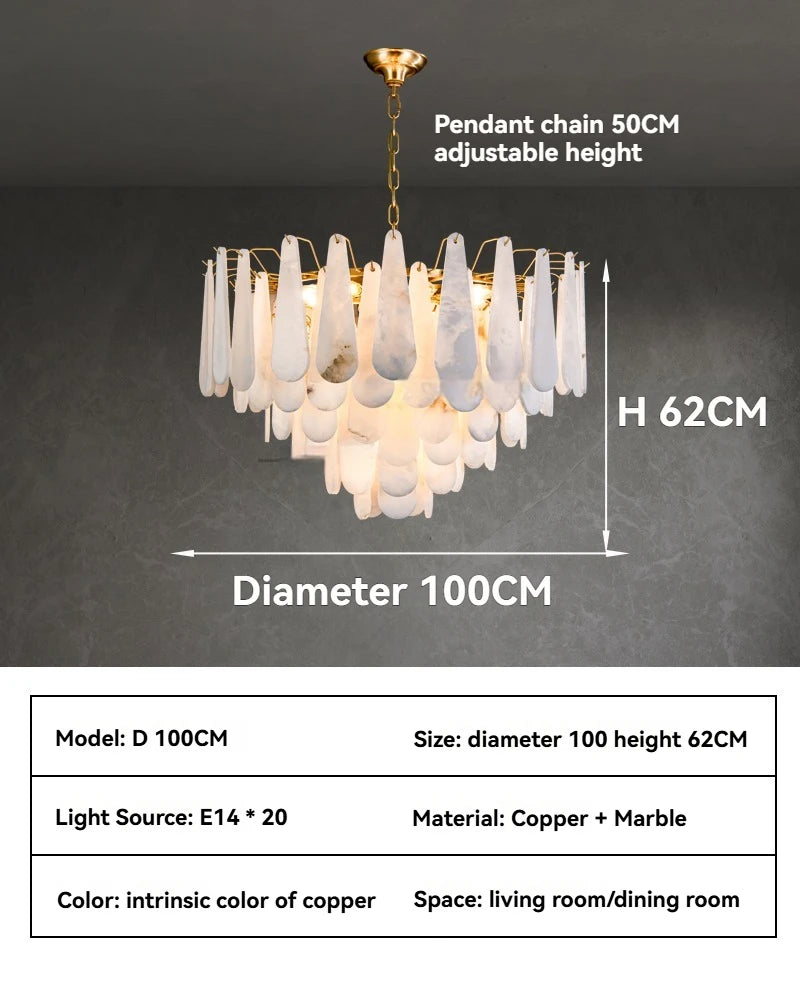 Lámpara Colgante de Mármol Francés Moderno en Cobre E14 LED Forma de Gota de Agua Candelabro para Sala de Estar Comedor Dormitorio Decoración del Hogar Luces