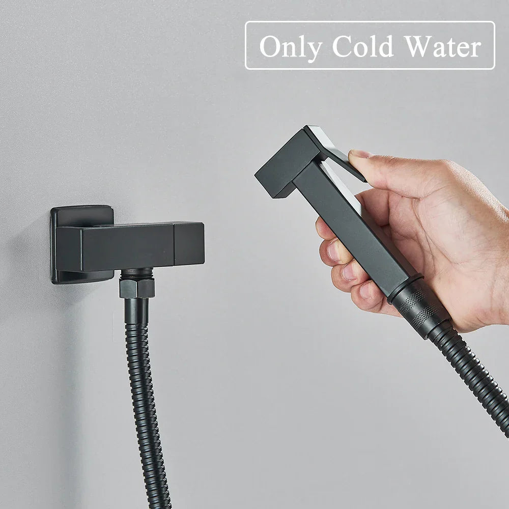 DecorBites™ Brass Bidet Faucet Single Cold Water Black Toilet Sprayer Valve Jet Set