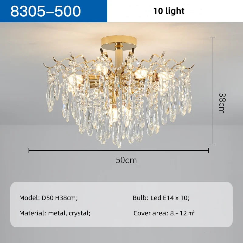 DecorBites™ K9 Crystal Gold Chandelier Ceiling Light | Bedroom Home Decor LED Ceiling Lamp