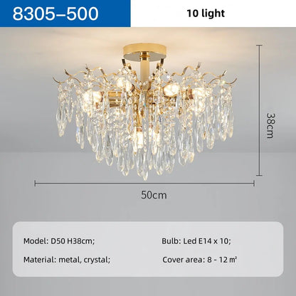 DecorBites™ K9 Crystal Gold Chandelier Ceiling Light | Bedroom Home Decor LED Ceiling Lamp