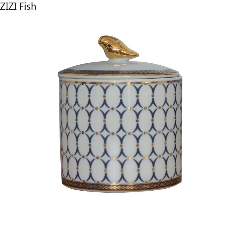 DecorBites™ Gold Plated Ceramic Storage Jar with Candle Cup Cosmetic Containers Desk Decoration