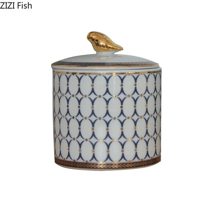 DecorBites™ Gold Plated Ceramic Storage Jar with Candle Cup Cosmetic Containers Desk Decoration
