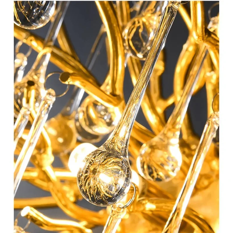 Gold Glass Pendant Chandelier Round L160cm