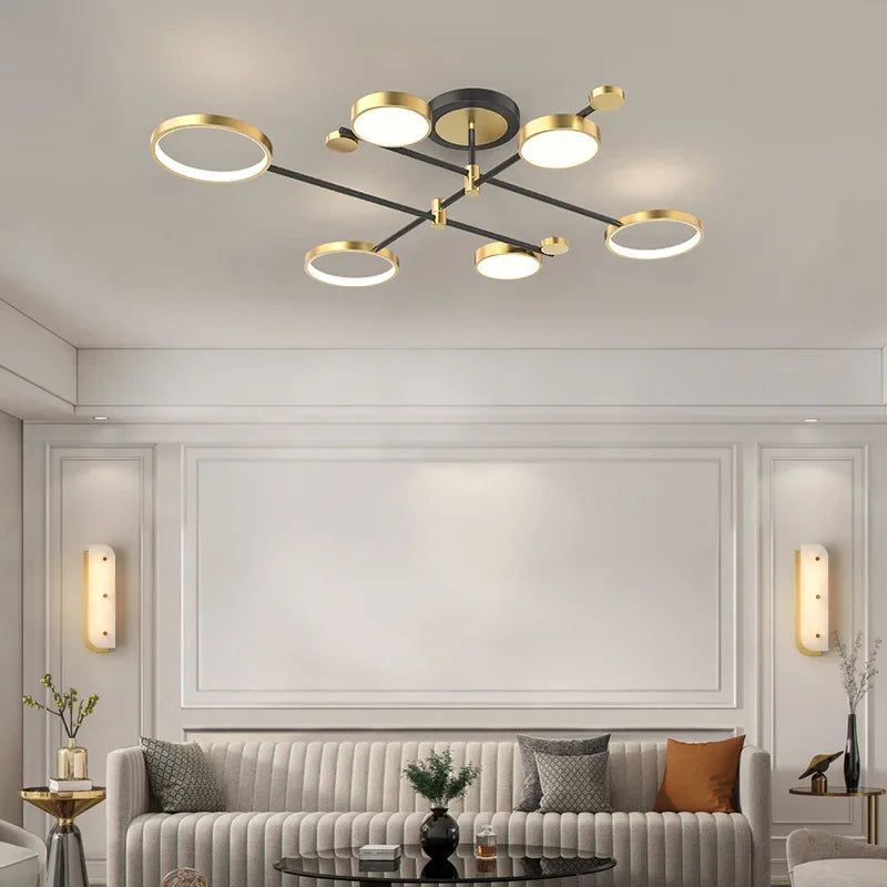 DecorBites™ Elegant Multi-Head Gold LED Ceiling Lamp for Living Room & Bedroom