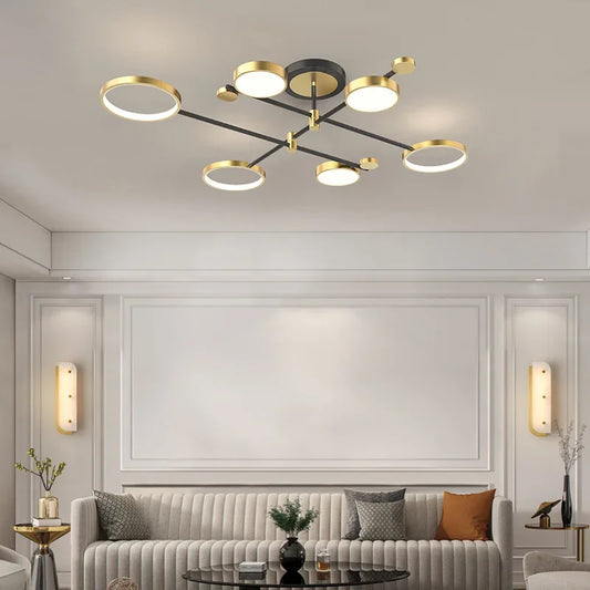 DecorBites™ Elegant Multi-Head Gold LED Ceiling Lamp for Living Room & Bedroom