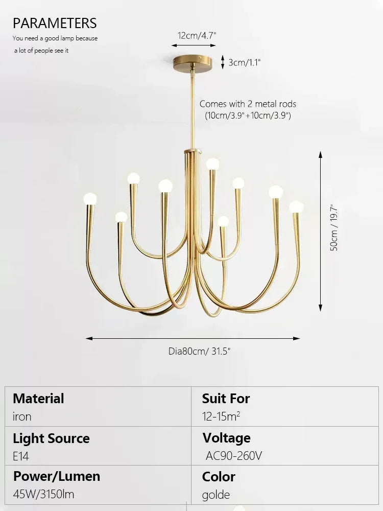 DecorBites™ Brass Chandelier: Stylish Pendant Lights for Dining Room, Living Room, Kitchen Island & Bedroom
