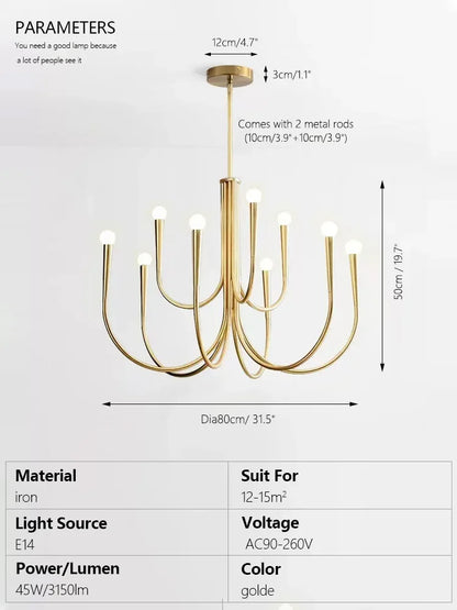 DecorBites™ Brass Chandelier: Stylish Pendant Lights for Dining Room, Living Room, Kitchen Island & Bedroom