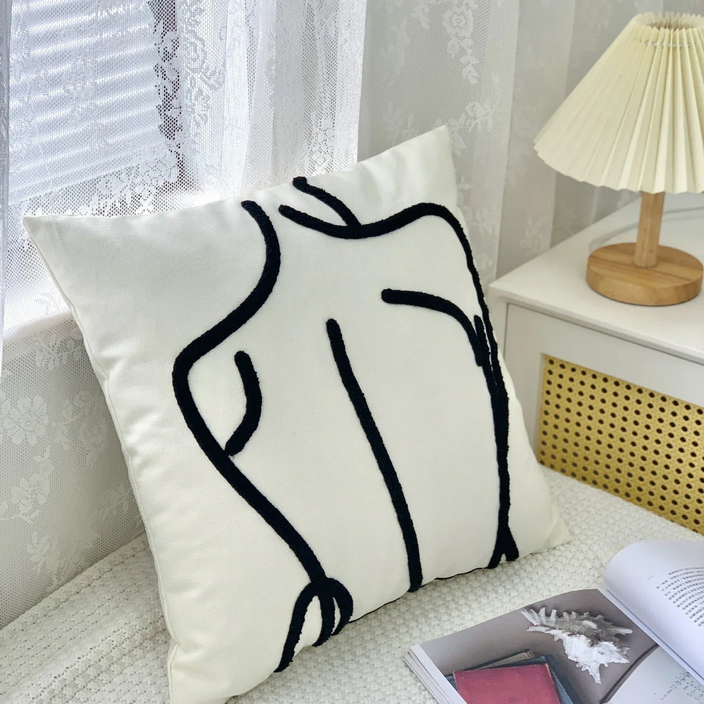 DecorBites™ Abstract Art Line Cushion Cover Plush Embroidered Pillowcase