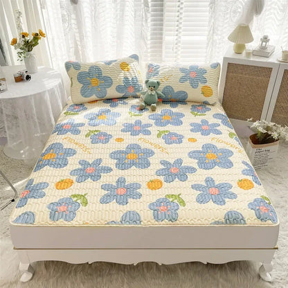 DecorBites™ Cartoon Print Silky Mattress Set: 4-Layer Quilted Breathable Cushion