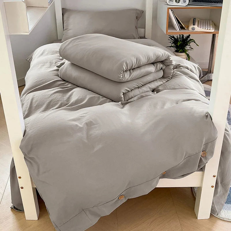 DecorBites™ Buttoned Washed Cotton Bedding Set: Soft & Breathable Quilt Cover for Home or Dorm