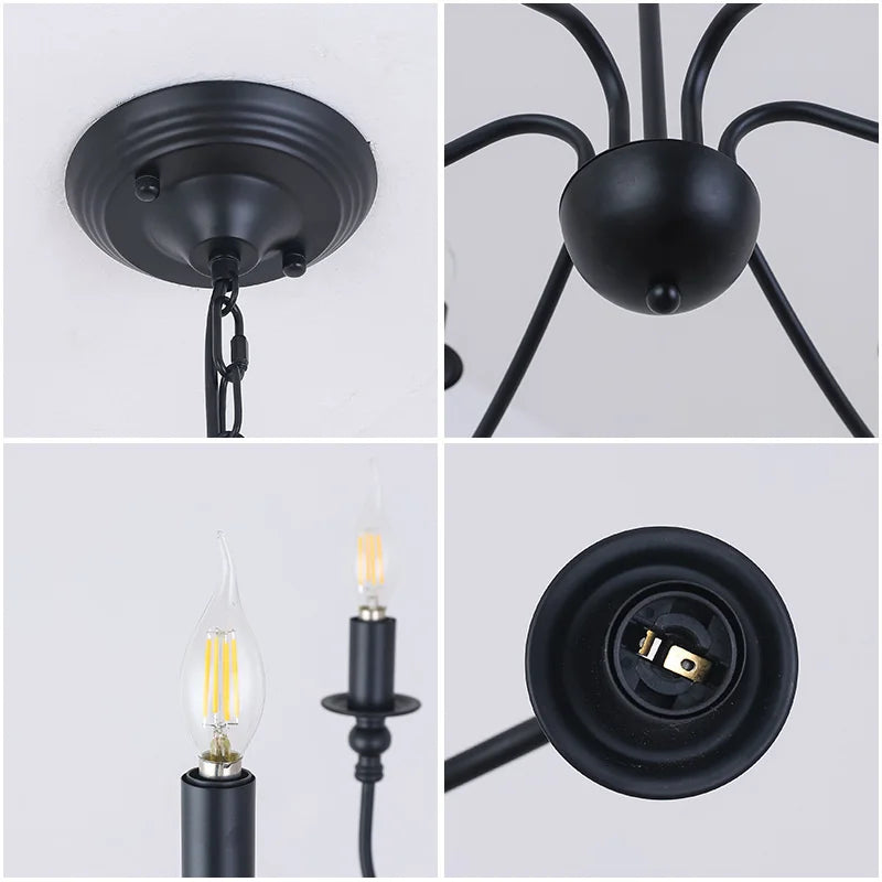 DecorBites™ Black Iron Chandelier LED Candle Light Fixture for Home & Hospitality