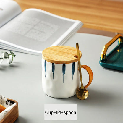 DecorBites™ Japanese Style Ceramic Mug with Spoon and Lid