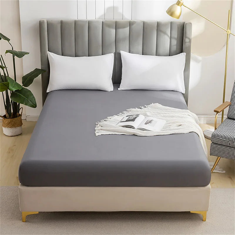 DecorBites™ Brushed Fitted Mattress Cover with Deep Pockets – European Skin-Friendly, Durable Solid Bedding