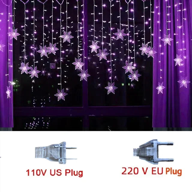 3.2M Christmas Light Led Snowflake Curtain Icicle Fairy String Lights Outdoor Garland Home Party Garden 2023 New Year Decoration