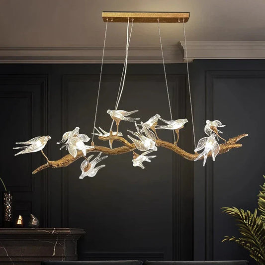 DecorBites™ Bird Crystal Glass Branch Chandelier for Living Room, Bedroom, Hotel