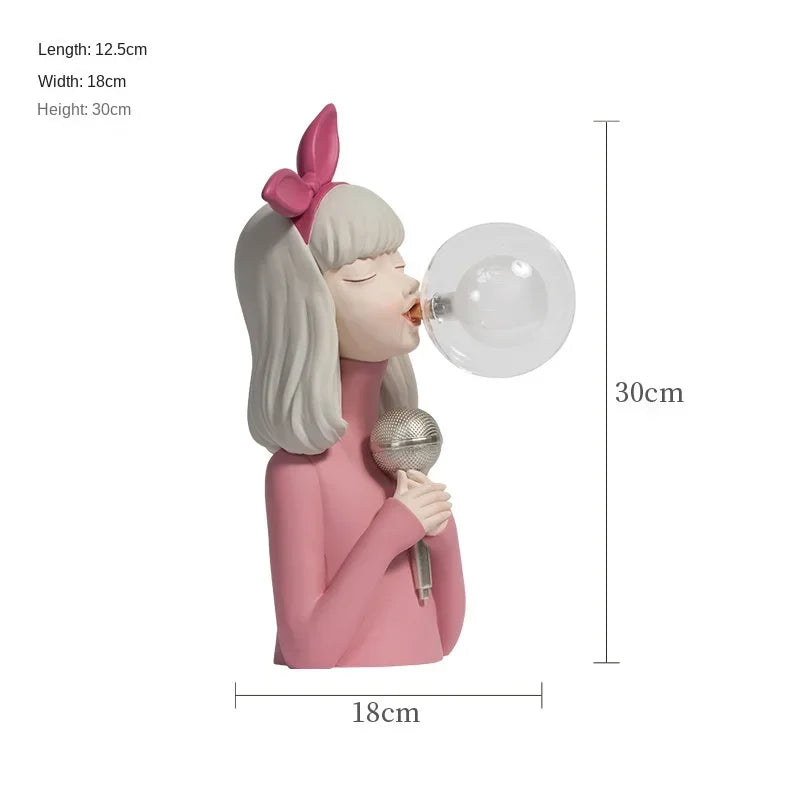 DecorBites™ Bubble Girl Resin Statue: Bedroom Night Light & Desk Ornament