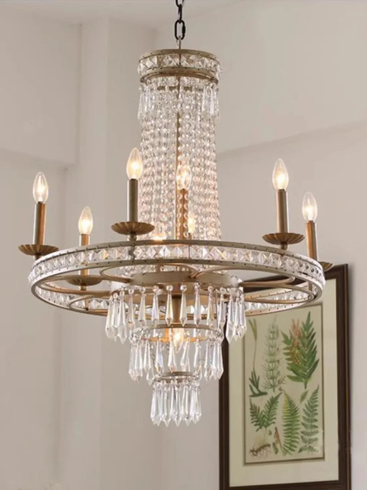 DecorBites™ American Country Chandelier French Luxury Iron Crystal Lamp