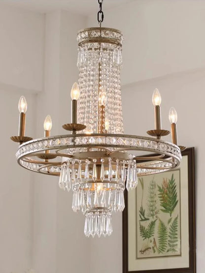 DecorBites™ American Country Chandelier French Luxury Iron Crystal Lamp