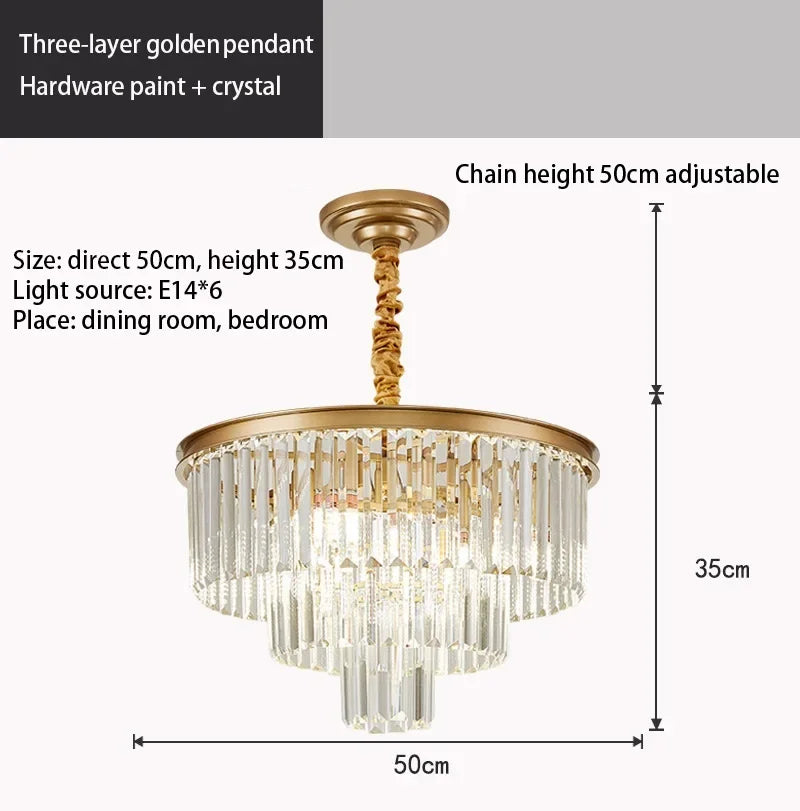 Lámpara de araña DecorBites™ Crystal Gold: Iluminación moderna para salón y dormitorio