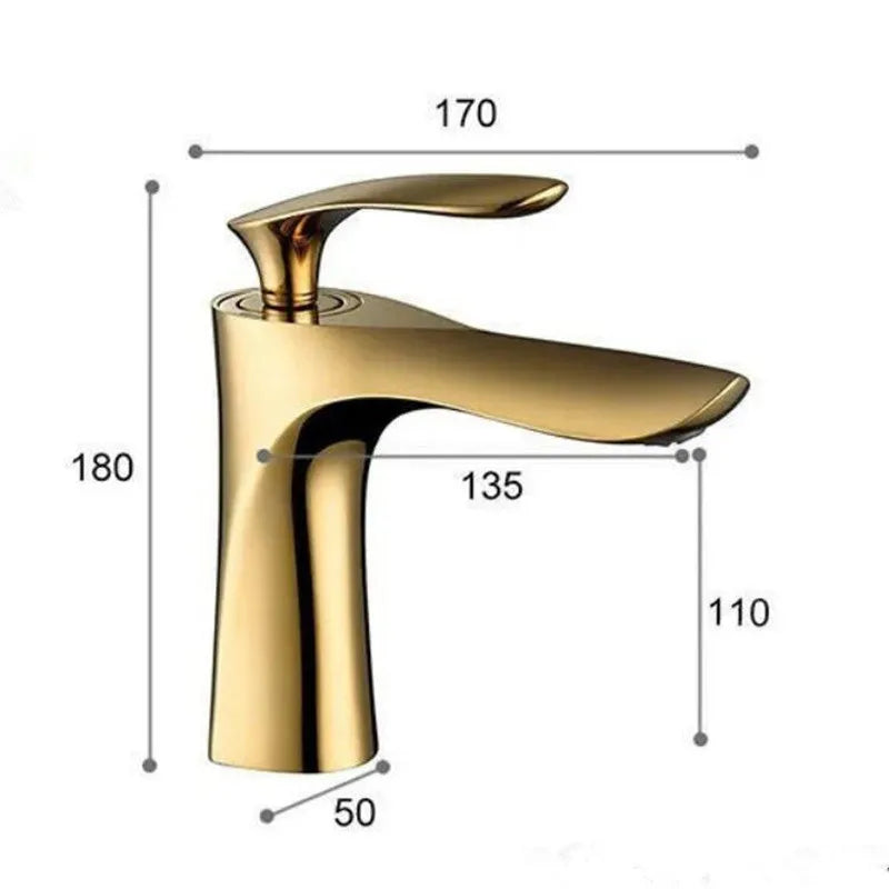Decorbites™ Grifo de Lavabo Dorado de Una Manija Mezclador de Agua Caliente y Fría Montado en Cubierta