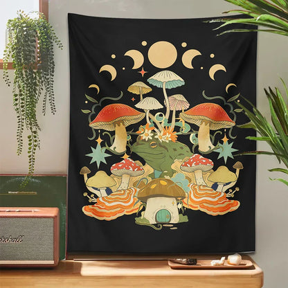 Mystic Moon Phase Tapestry Wall Hanging for Goblincore Aesthetic Bedroom by Decobites