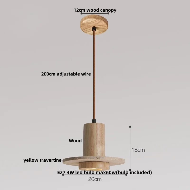 DecorBites™ LED Pendant Lamp with Wood Canopy & White Glass Chandelier - Yellow Travertine Kitchen Bedroom Lighting