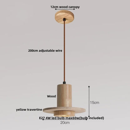 DecorBites™ LED Pendant Lamp with Wood Canopy & White Glass Chandelier - Yellow Travertine Kitchen Bedroom Lighting