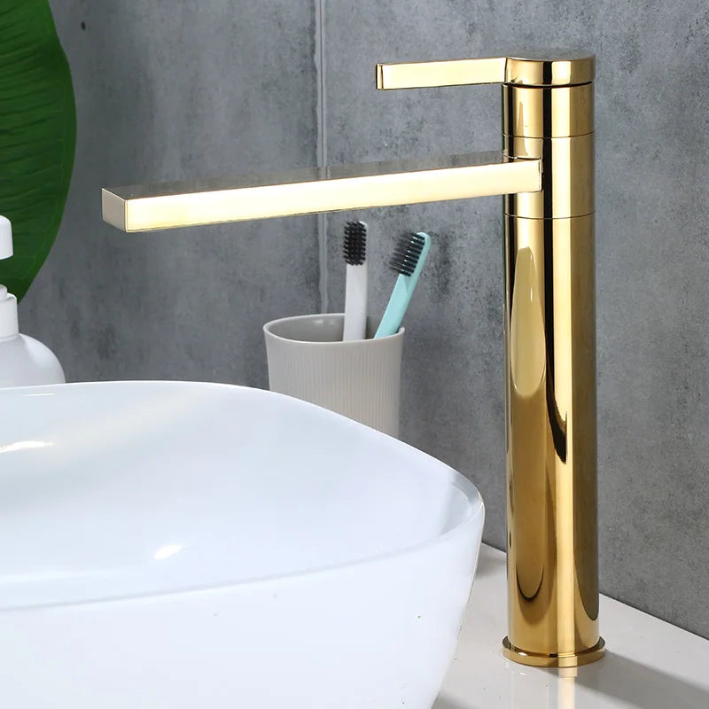Grifo mezclador para lavabo de baño DecorBites™ de latón macizo dorado