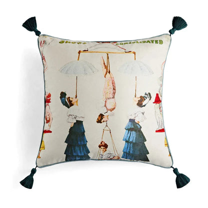 DecorBites™ Circus Retro Throw Pillow Cover with Tassels 45x45 Eclectic Home Decor