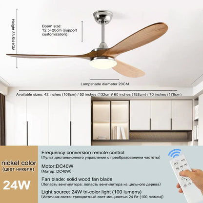 DecorBites™ 52 Inch Wood Blade Ceiling Fan with Remote Control and Lights