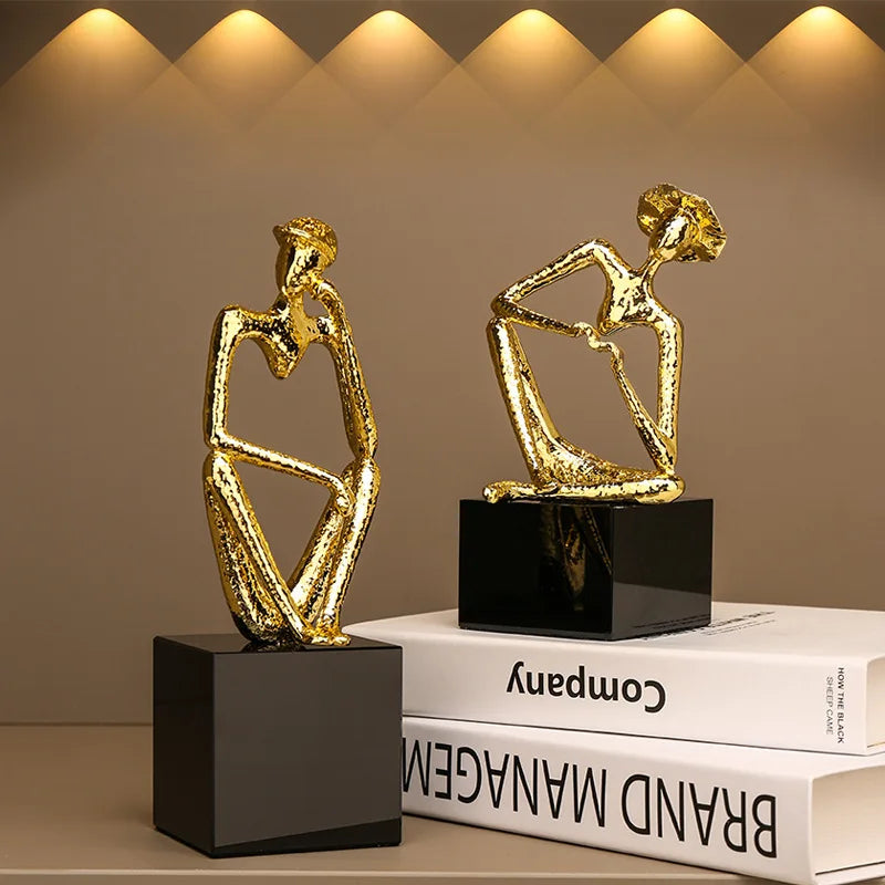 DecorBites™ Golden Hat Thinker Figure Sculpture for Home Decor