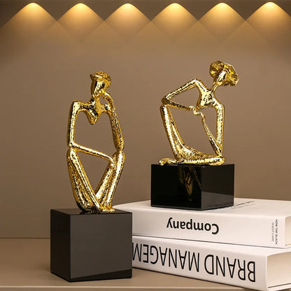 DecorBites™ Golden Hat Thinker Figure Sculpture for Home Decor