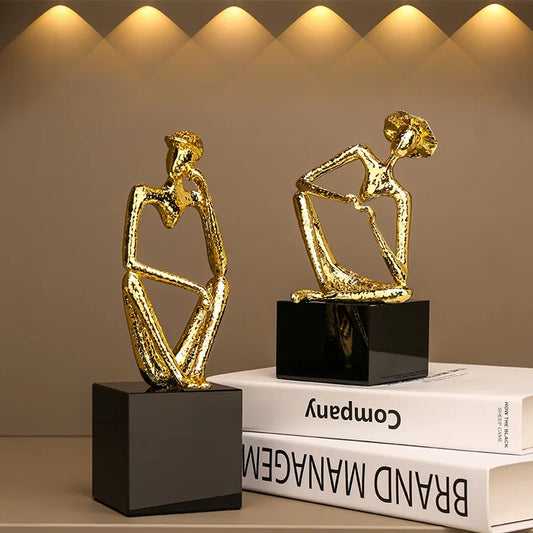 DecorBites™ Golden Hat Thinker Figure Sculpture for Home Decor