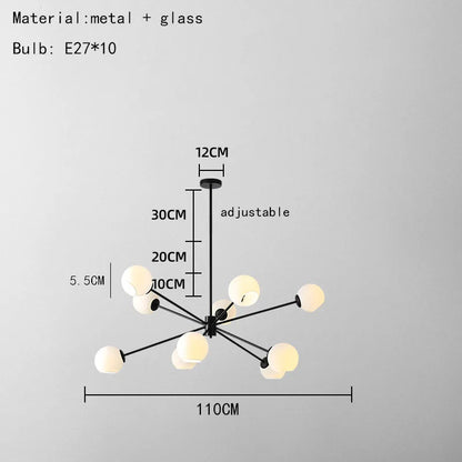 DecorBites™ Glass Chandelier with Metal Frame for Parlor, Dining Room, and Bedroom Lighting