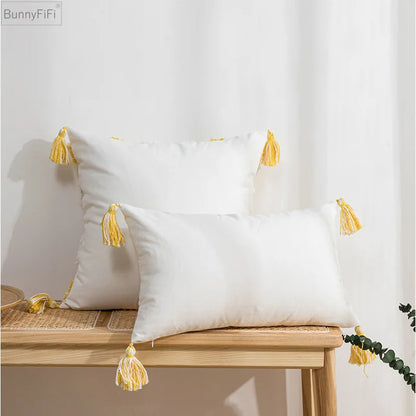 DecorBites™ Boho Style Tufted Tassels Yellow Cushion Cover for Home Decor