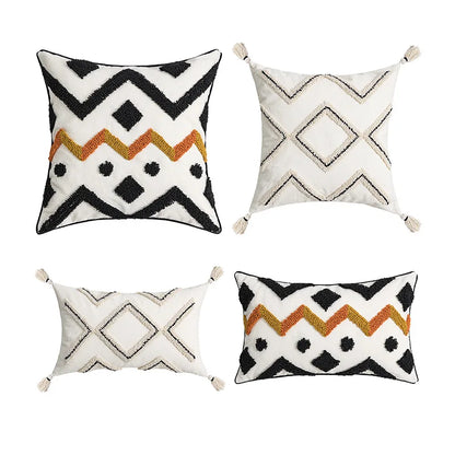 DecorBites™ Ethnic Style Black Tassel Cushion Cover for Modern Home Sofa Décor