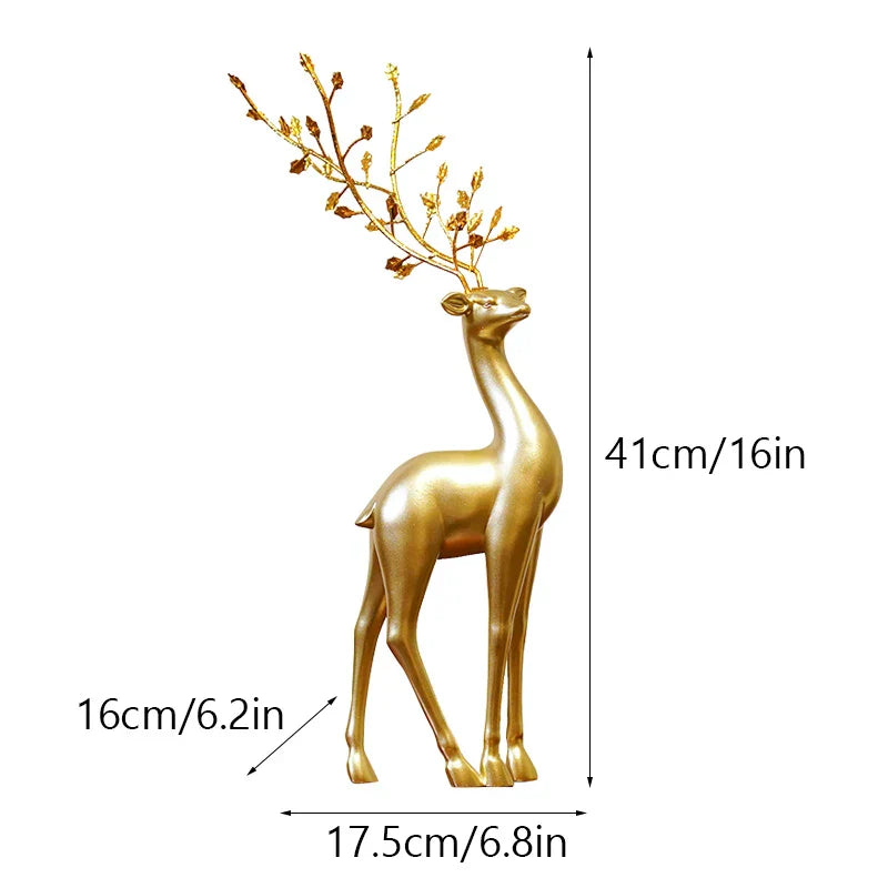 DecorBites™ Golden Deer Figurines: European Feng Shui Home Decor Sculptures
