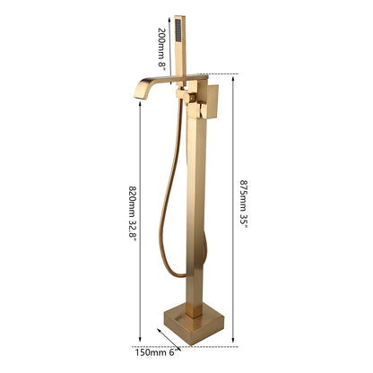 DecorBites™ Brushed Gold High Rise Round Bath Mixer Roman Tub Faucet Set Floor Stand