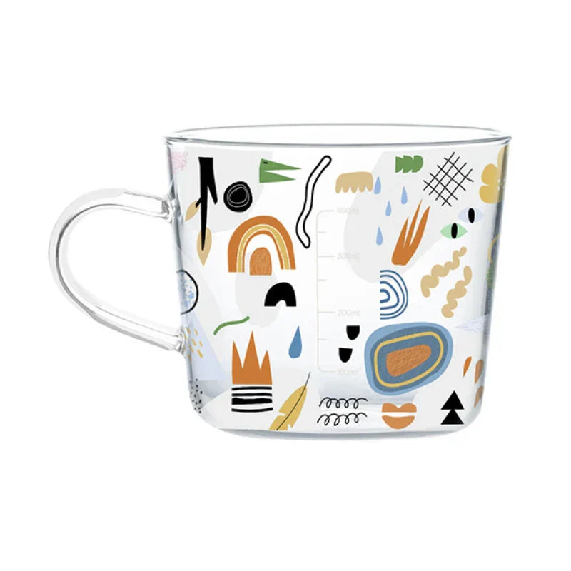 DecorBites™ 500ml Glass Mug with Handle and Scale for Breakfast Milk at Home or Office