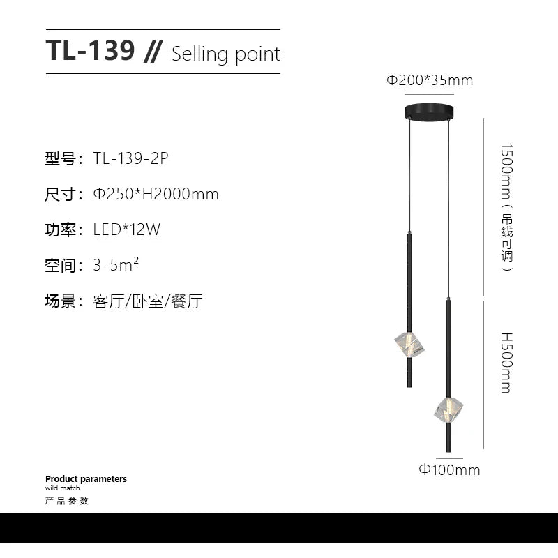 Lámparas colgantes de cristal DecorBites™ para dormitorio, iluminación LED moderna y minimalista para interiores