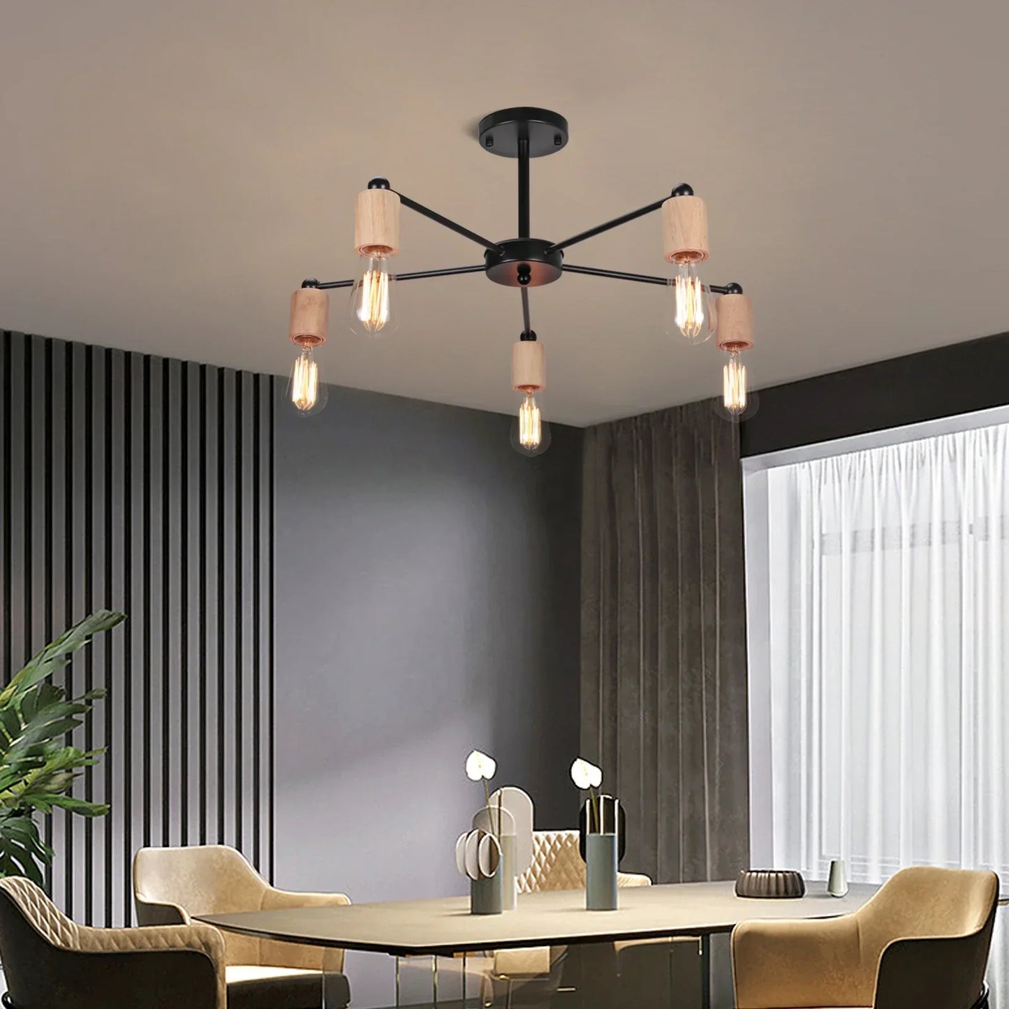 Lámpara de techo tipo araña Sputnik de hierro forjado industrial DecorBites™ con LED E27 para iluminación del hogar