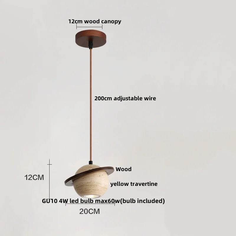 DecorBites™ Cave Stone LED Pendant Lights Wood Home Decor Yellow Globe Hanging Lamp