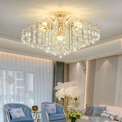 DecorBites™ K9 Crystal Gold Chandelier Ceiling Light | Bedroom Home Decor LED Ceiling Lamp